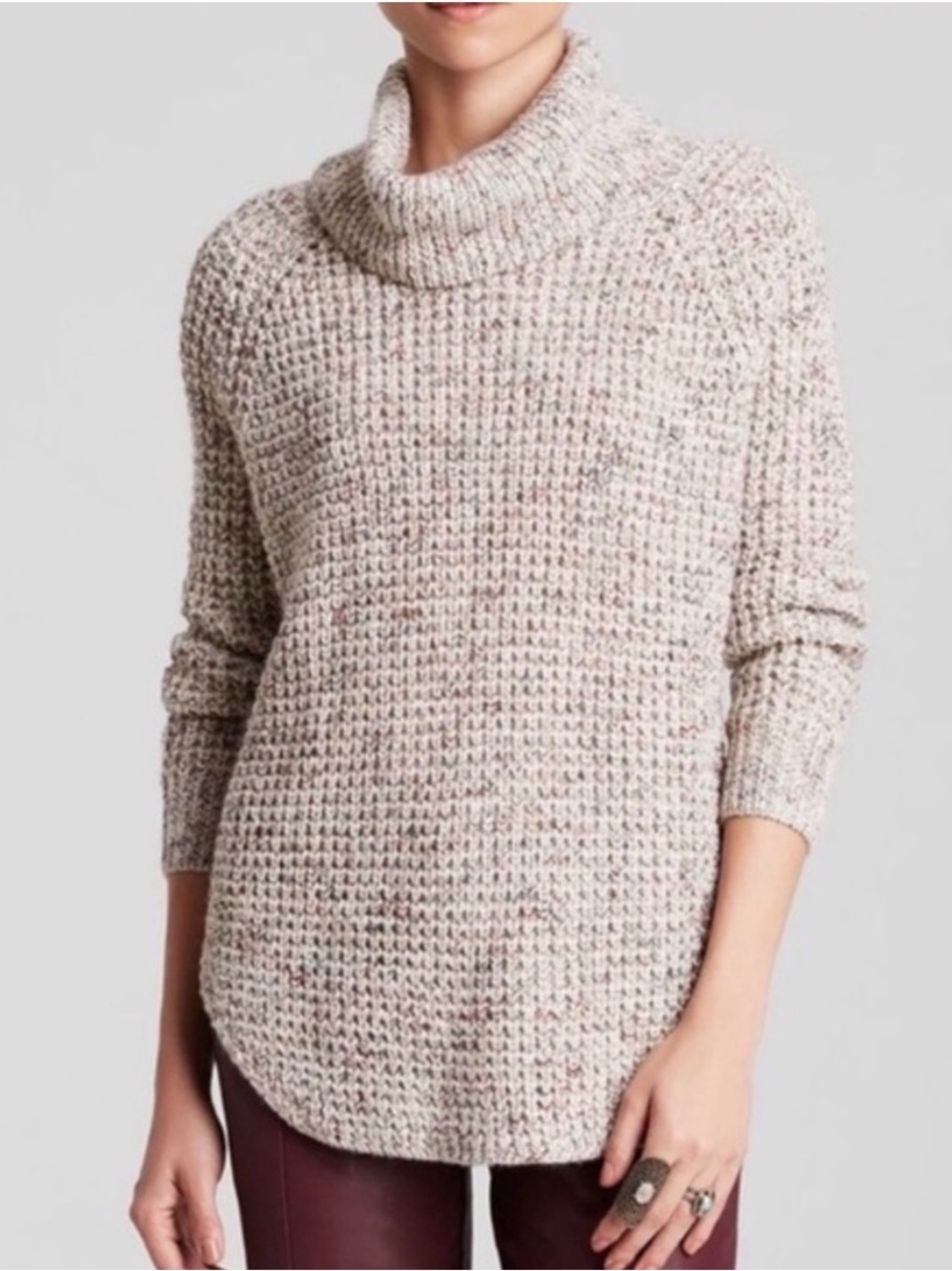 Free People Dylan Tweedy Marbled Oatmeal Cowl neck Pullover Sweater small